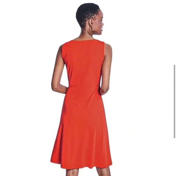 Ann Taylor Vibrant Red Twist Matte Jersey Flare Dress Women’s Small - Picture 2 of 5